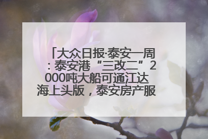 大众日报·泰安一周：泰安港“三改二”2000吨大船可通江达海上头版，泰安房产服务改革经验全省推广