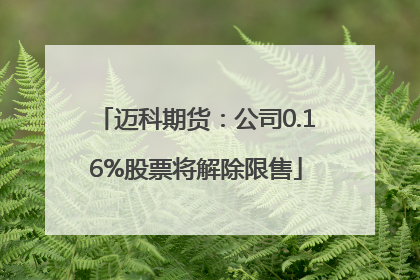 迈科期货：公司0.16%股票将解除限售